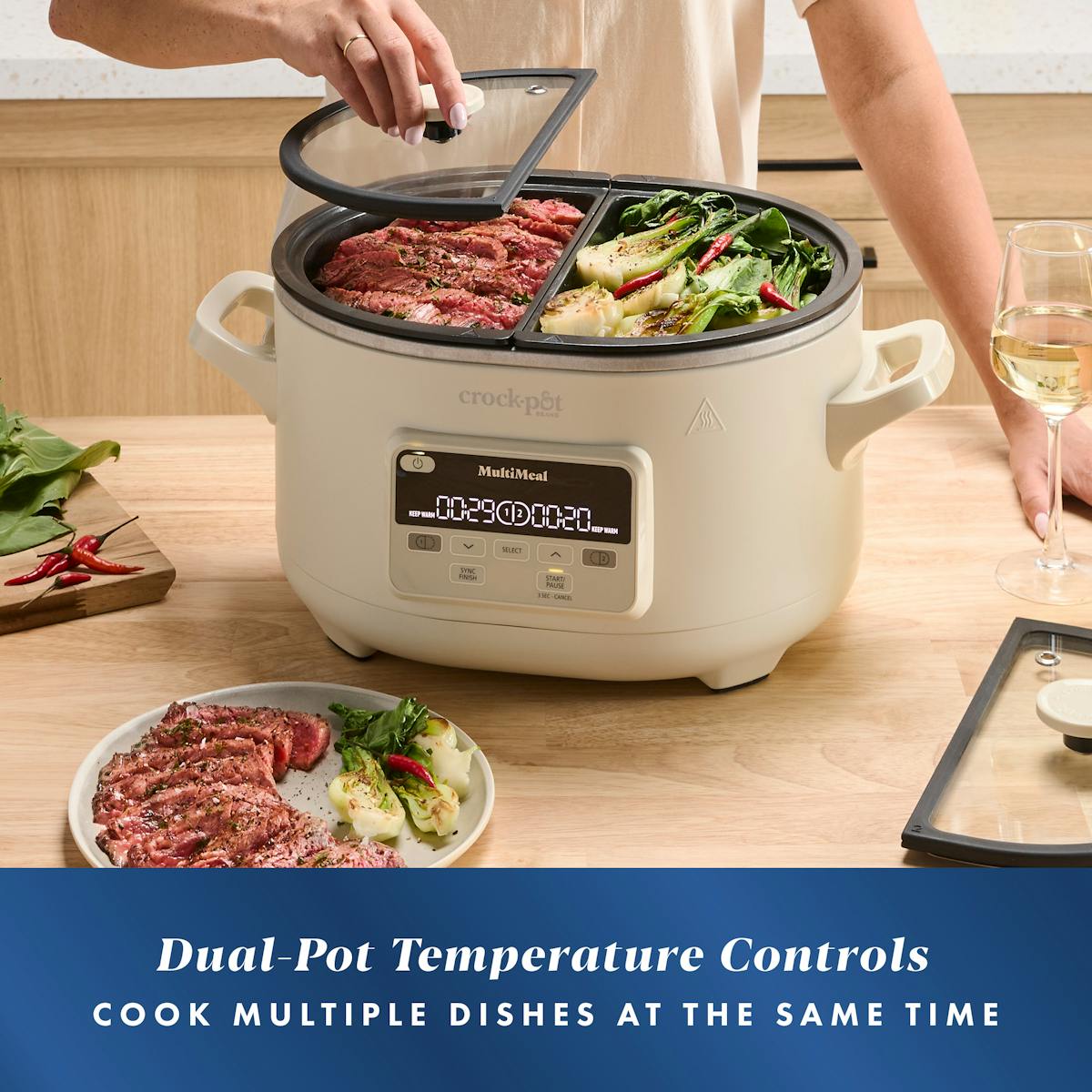 Crock-Pot® MultiMeal Multicooker and Programmable Slow Cooker, With Extra 8-Qt. Cooking Pot, Oat Milk